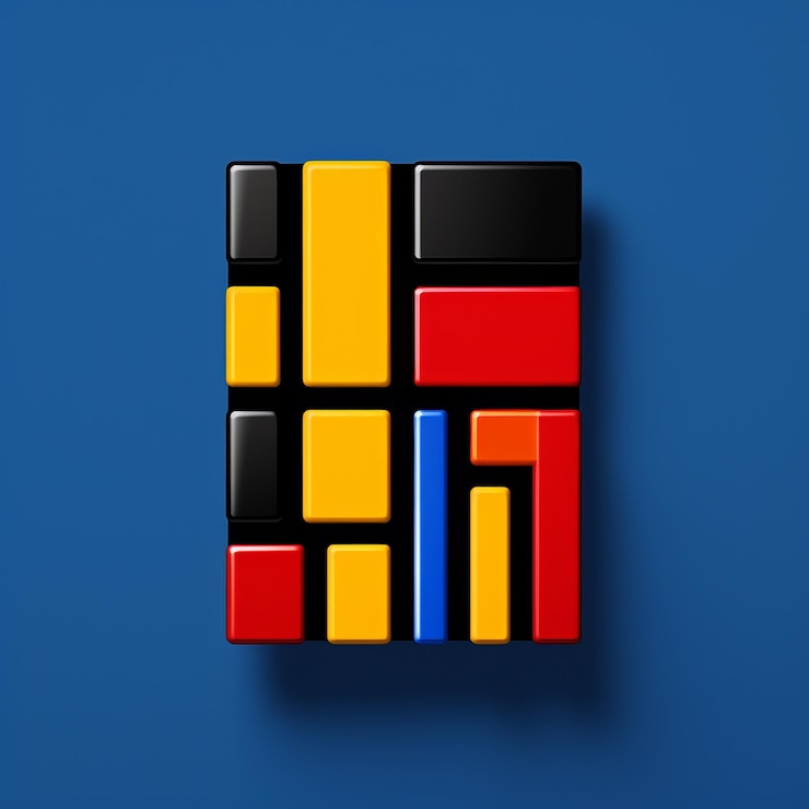 Foto bloque cuadrado colorido en superficie azul un diseño inspirado en bauhaus