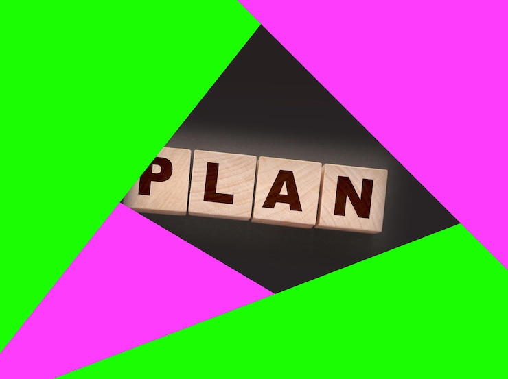 Foto bloque de cubo de madera con plan de palabra concepto de planificación empresarial