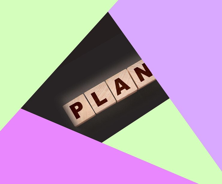 Foto bloque de cubo de madera con plan de palabra concepto de planificación empresarial