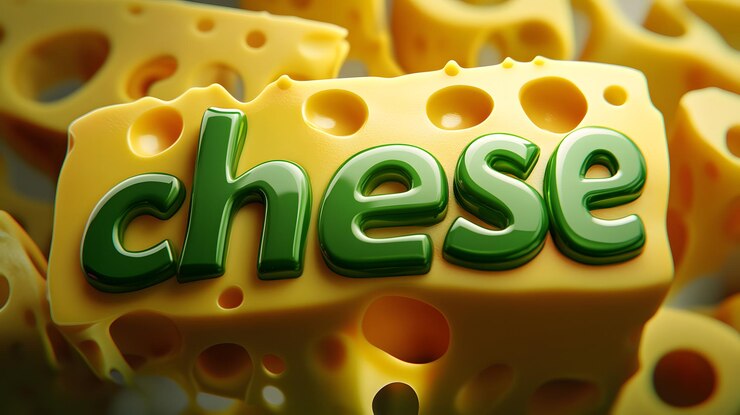 Foto bloque de queso vibrante con textura lúdica rodeado de piezas de queso de colores