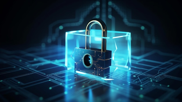 Bloqueo digital de seguridad de los sistemas informáticos Fondo azul oscuro para la protección