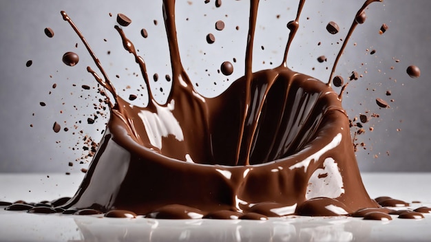 Bloques de chocolate salpicando en una explosión de chocolate líquido Generado con IA