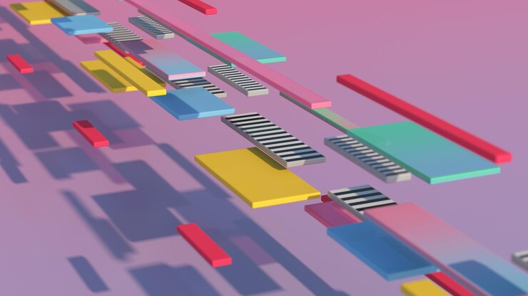 Foto bloques de colores brillantes volando ilustración abstracta 3d render