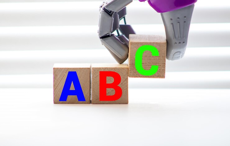 Foto bloques de construcción aislados de los niños que deletrean a b c