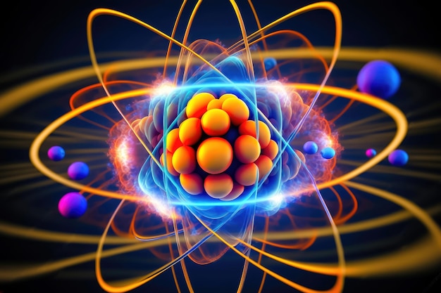Foto bloques de construcción del átomo protones neutrones electrones y partículas elementales ia generativa