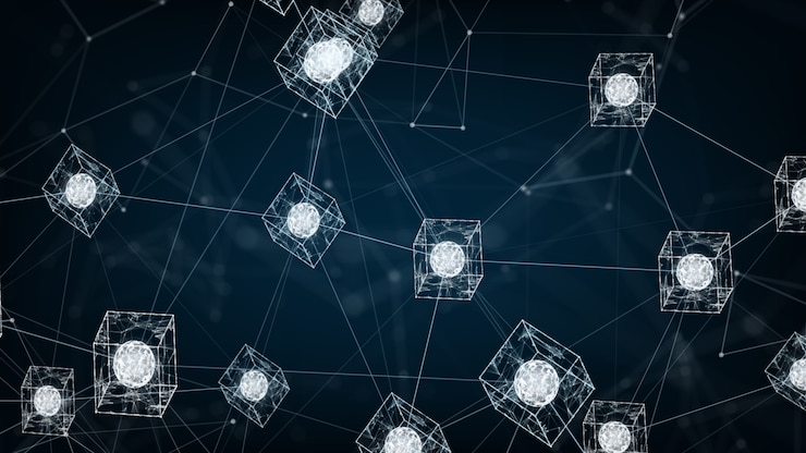 Foto bloques digitales isométricos código cuadrado conexión de grandes datos