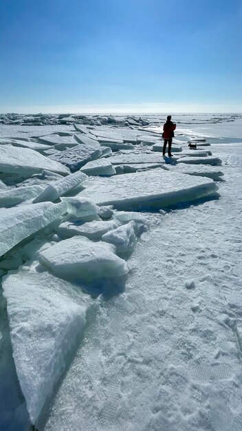 bloques de hielo en el mar congelado bajo el sol