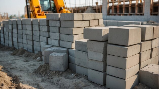 Bloques de hormigón esparcidos en un sitio de construcción