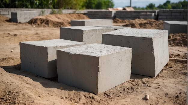 Bloques de hormigón esparcidos en un sitio de construcción