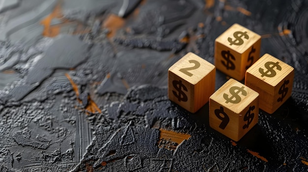 Bloques de madera con símbolos monetarios que ilustran el crecimiento financiero y el aumento de las ganancias en Black