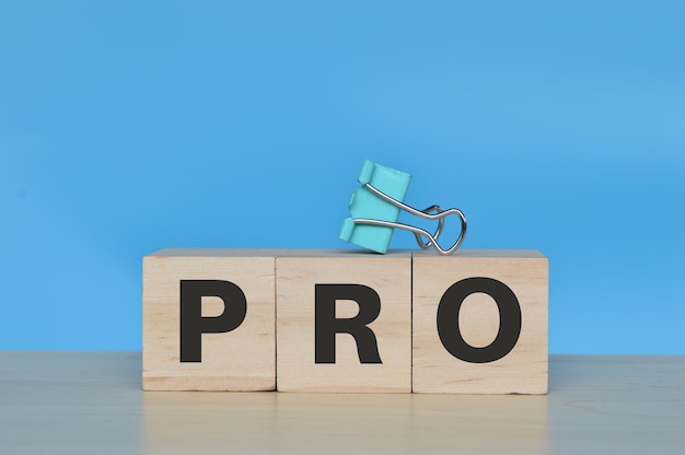 Bloques de madera con texto PRO significa profesional