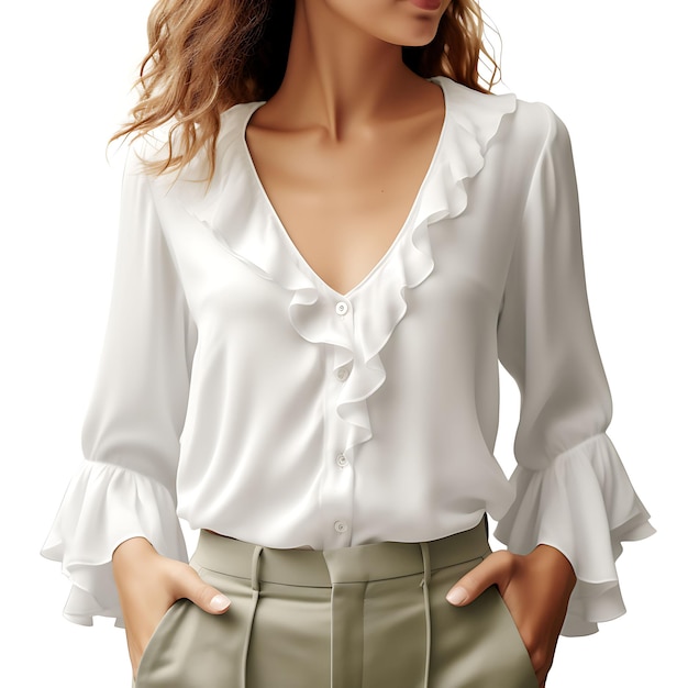 Blouse Silk Ruffled Estilo de diseño para mujeres de todas las edades Moda relajada Ropa con fondo limpio