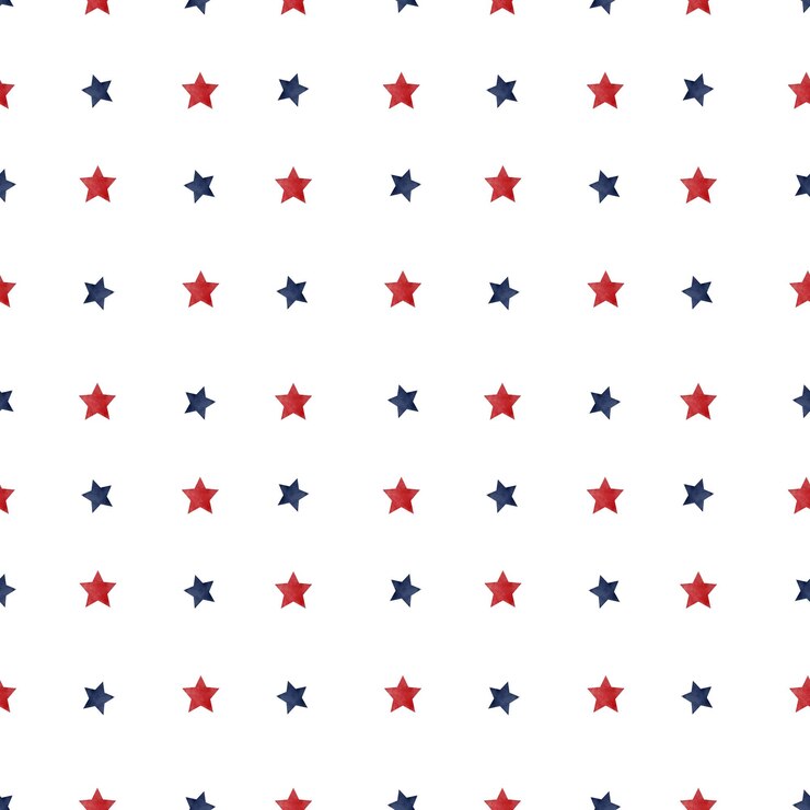 Blue and red stars digital watercolor illustration seamless pattern isolated on a white background