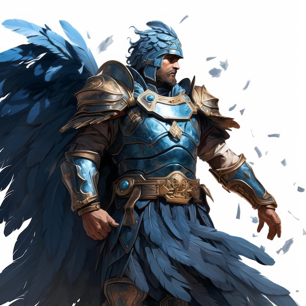 Blue Armored Roman With Feather Ilustración de arte conceptual