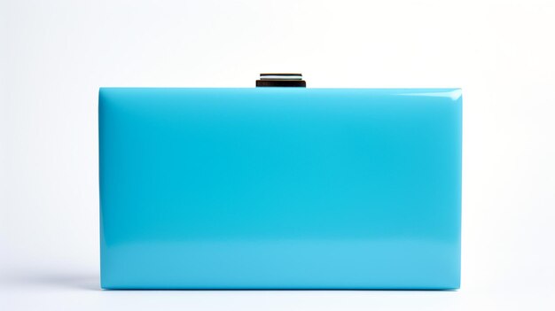 Foto blue box clutch bag auf weißem hintergrund mit platz für werbung