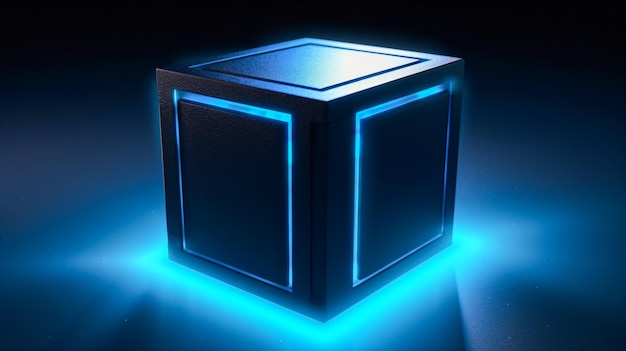 Blue Cube Illumination Una imagen cautivadora mejorada por IA generativa