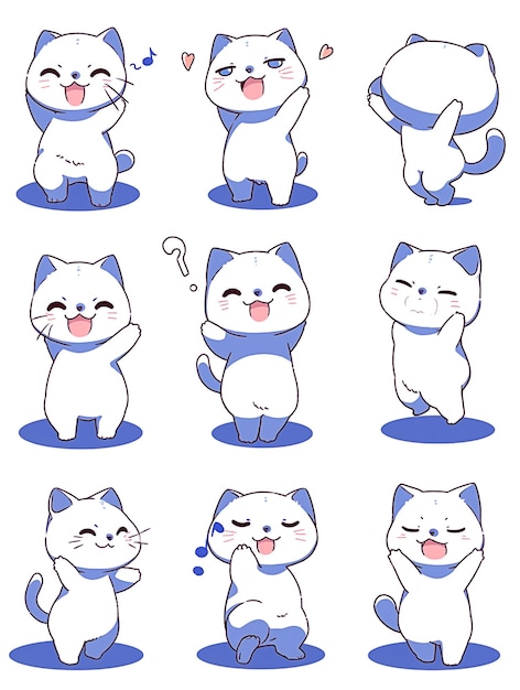Blue Cute Cats Sticker Pack mit Charakterillustration