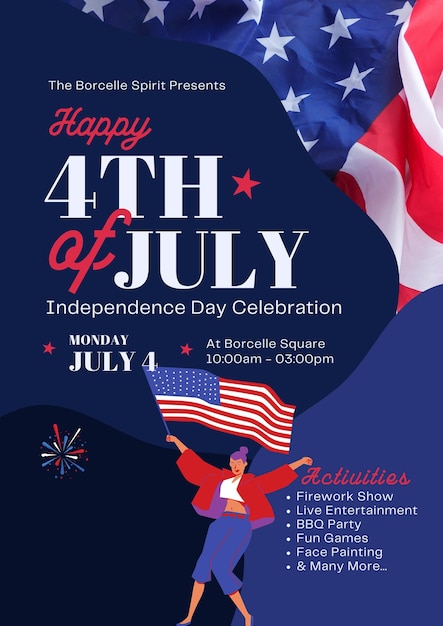 Blue Dynamic Red 4th of July Celebração Flyer