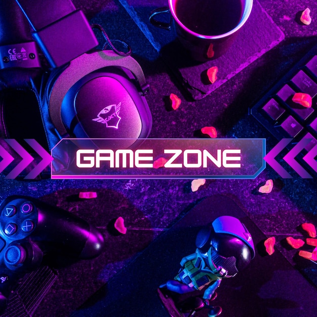 Blue e Purple Cyberpunk Game Zone Desktop Background (Fondo de escritório da zona de jogos)