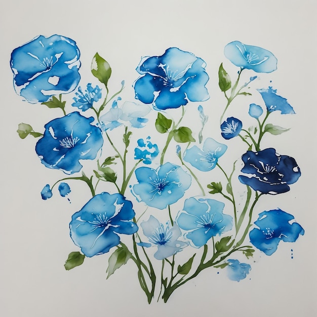 Blue Flower Composition-Illustration mit Aquarellfarben