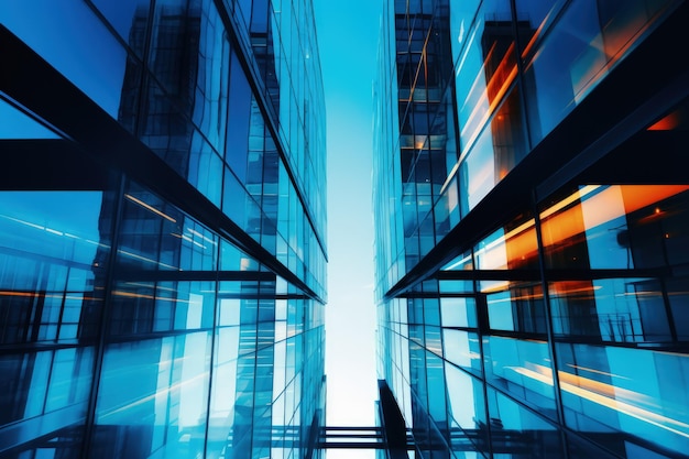 Blue Glass Buildings And Windows Bottom-up View IA generativa