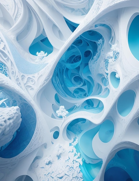 Blue Horizon Infusion Una interacción dinámica en 3D de blanco y azul tranquilo en un fondo cautivador