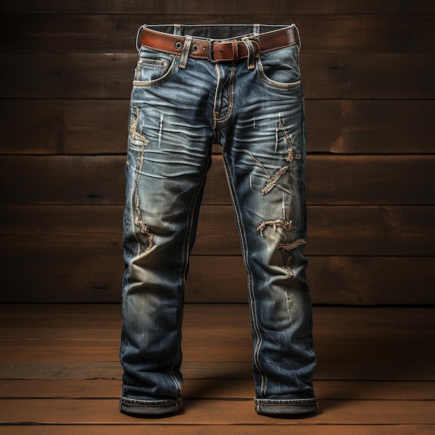 Blue jeans con foto de fondo de madera