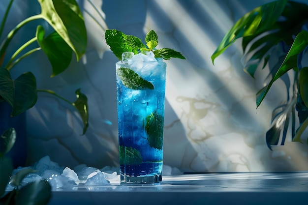 Blue Mojito Minimalist Musikstil professionelles Foto mit Kopierraum Konzept Musiker Fotoshoot Minimalistischer Stil Professionelle Posen Kopierraum Blaues Thema