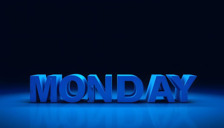 Foto blue monday cubos azules y palabra de texto de lunes aislados con resaltos blancos