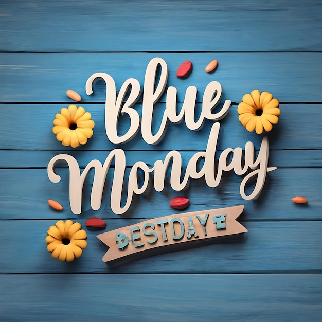 Blue Monday diseño de tipografía renderizado en 3D