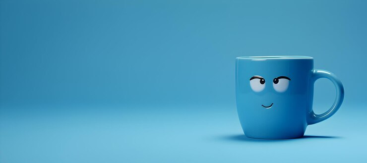 Foto blue monday xícara de café com uma cara triste com espaço de cópia