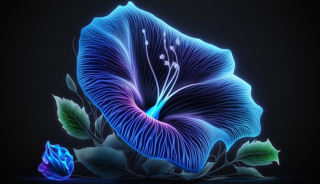 Blue Morning Glory Blume Neonbild Ai generierte Kunst