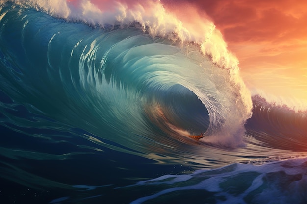 Blue Ocean grande onda de surf digital mista Ai generative