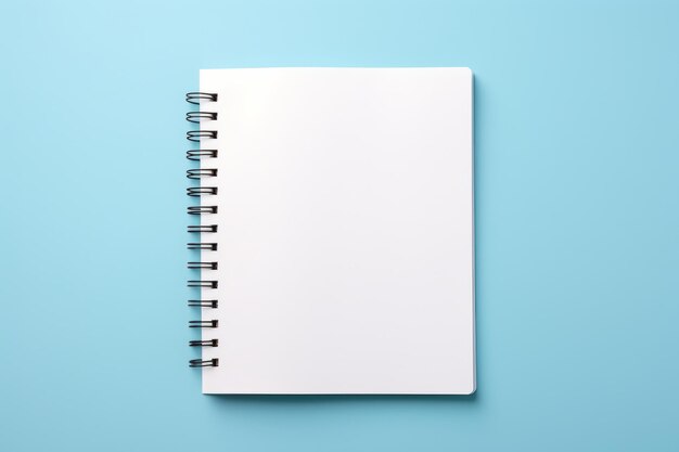 Foto blue pastel flat lay captivating overhead shot de cuaderno en blanco con espacio para copiar