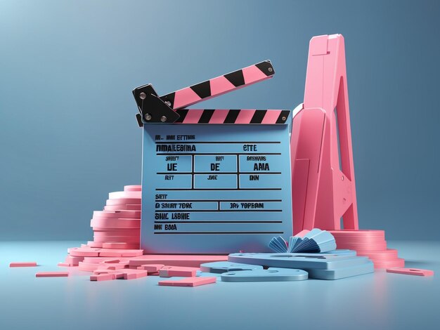 Foto blue pink movie slateclapboard kinematographie-konzept