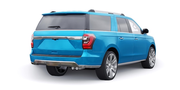 Blue Premium Family SUV aislado sobre fondo blanco 3D rendering