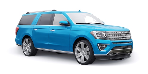 Blue Premium Family SUV aislado sobre fondo blanco 3D rendering