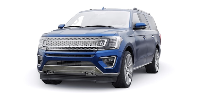 Blue Premium Family SUV aislado sobre fondo blanco 3D rendering