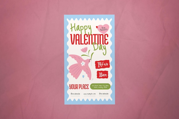 Blue Quirky Illustration Valentinstag-Geschichte in den sozialen Medien
