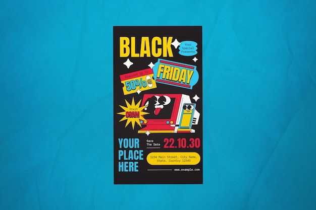 Blue Retro Cartoon Black Friday História de Mídia Social