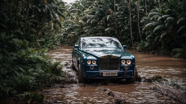 Blue Royce tief im Schlamm und Wasser in einem tropischen Regenwald
