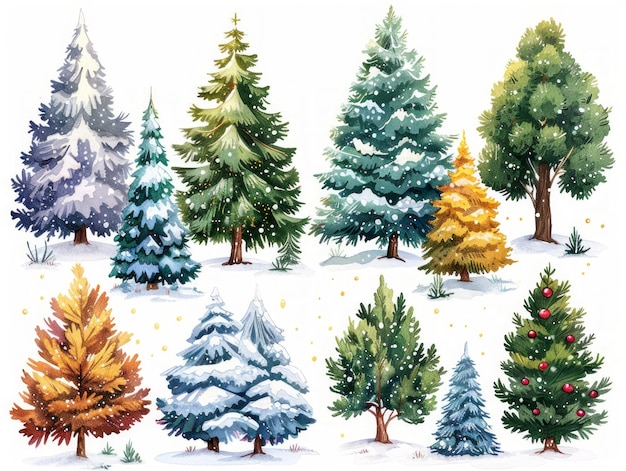 Blue Spruce Uma coleção de ilustrações estilizadas de árvores AI gerativa