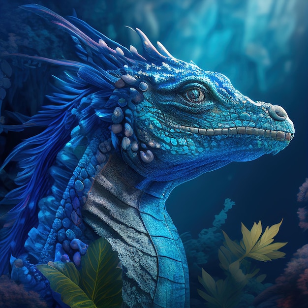 Blue Water Dragon Fantasy 4k Generative KI