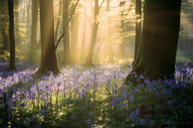 Foto bluebells no sol do reino unido beleza em flor