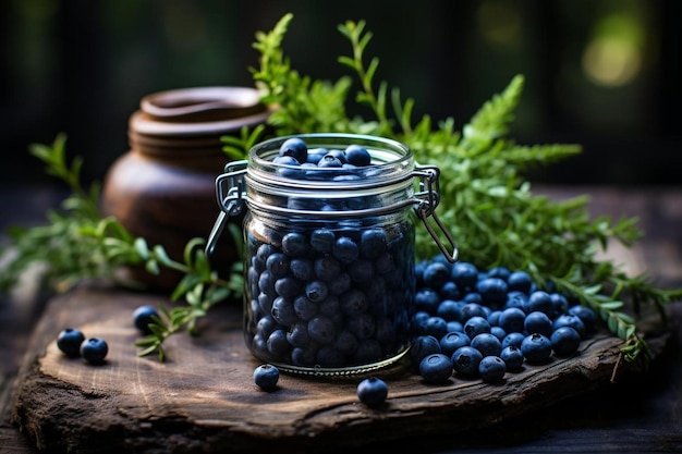 Blueberries en un frasco vintage con una tarjeta de receta escrita a mano al lado de ella Mejor imagen de Blueberry