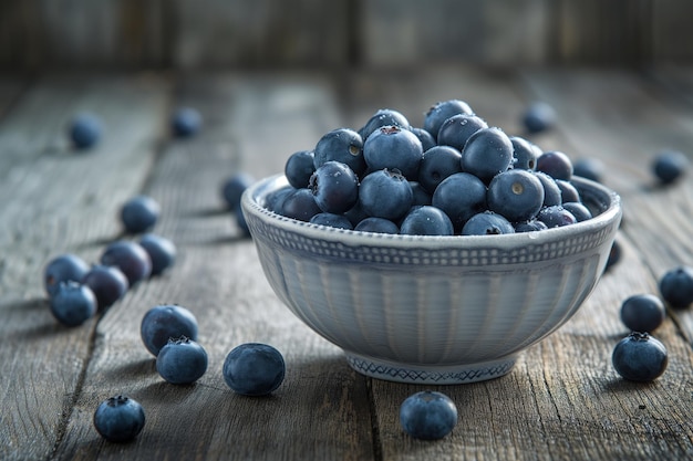 Foto blueberries frescos en un cuenco de cerámica