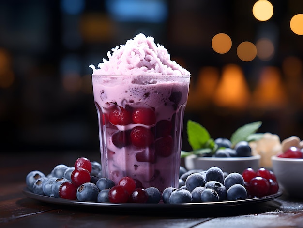 Blueberry-Smoothie zum Mitnehmen, Mockup-Blueberry-Farbstoff, keine Früchte, nur ein einfacher Smoothie, generative KI