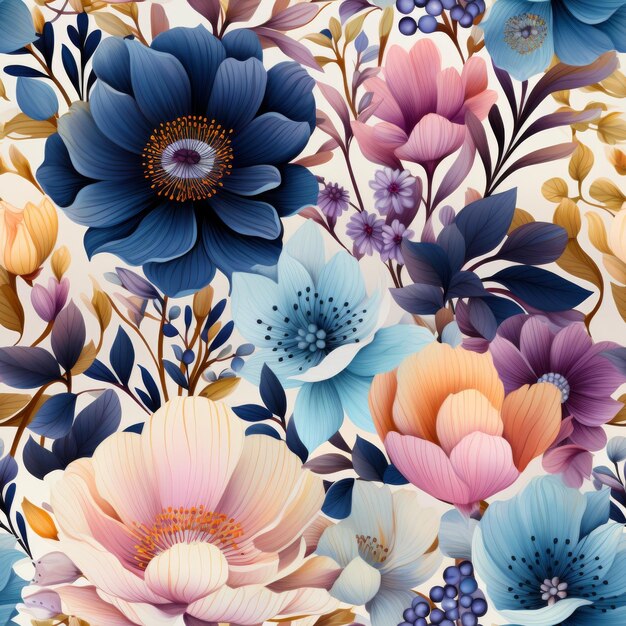 Blühende Fantasie nahtloses Muster ein lebendiger Wandteppich von floraler Eleganz Generative KI