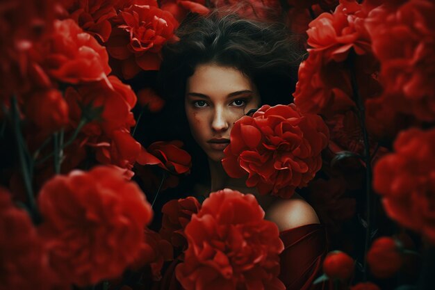 Blühende Geheimnisse enthüllen die Frau hinter den roten Blumen künstlerische 32 Perspektive