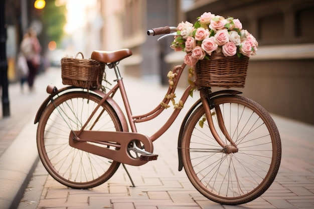 Blühende Nostalgie Eine lebhafte Fahrt auf einem Retro-Fahrrad durch die Straßen der Stadt